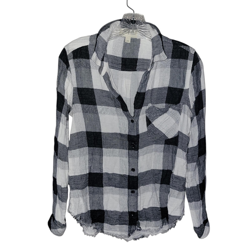 Anthropologie Cloth & Stone Button Down Long Sleeve Flannel Shirt XS Black/White